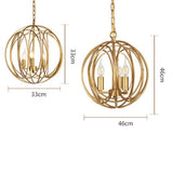 Modern Brushed Gold 3 Light Globe Cage Chandelier Brass Orb Pendant Lighting for Dining Room Kitchen
