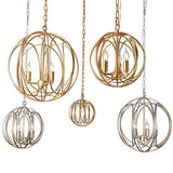Modern Brushed Gold 3 Light Globe Cage Chandelier Brass Orb Pendant Lighting for Dining Room Kitchen