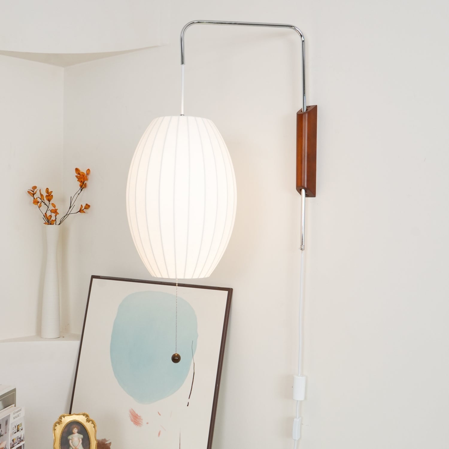 Modern Bubble Ball Wall Sconce with Walnut Accents and Adjustable Swivel Arm