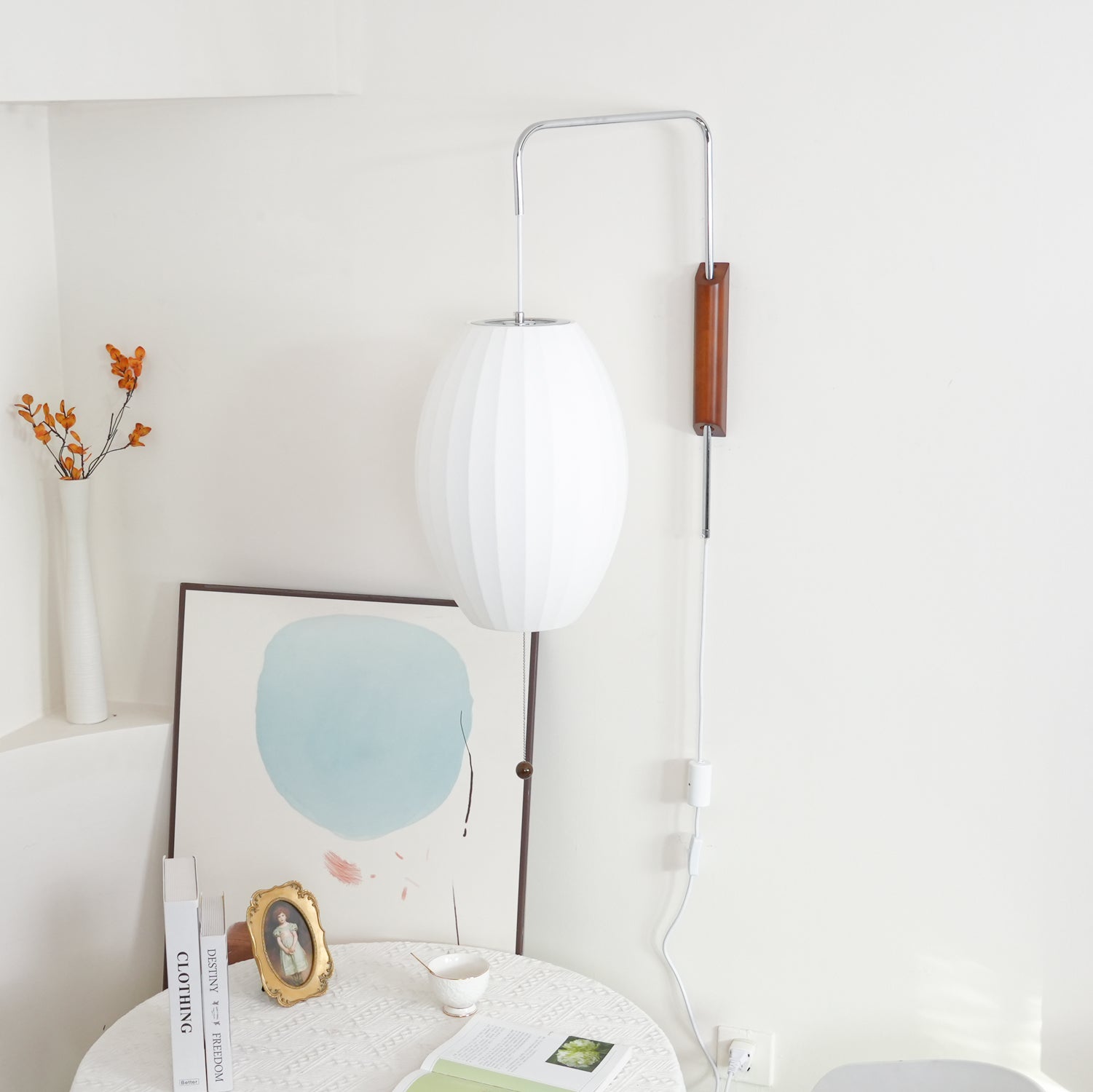 Modern Bubble Ball Wall Sconce with Walnut Accents and Adjustable Swivel Arm