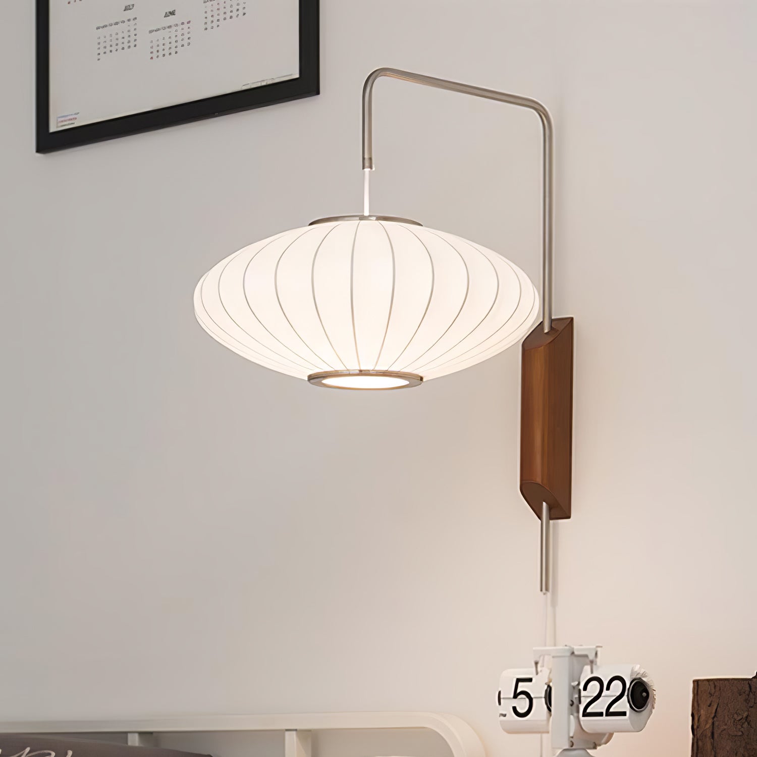Modern Bubble Ball Wall Sconce with Walnut Accents and Adjustable Swivel Arm