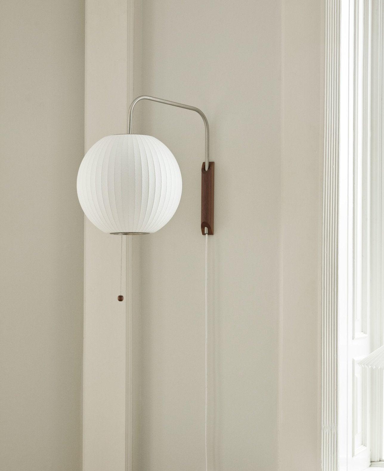 Modern Bubble Ball Wall Sconce with Walnut Accents and Adjustable Swivel Arm