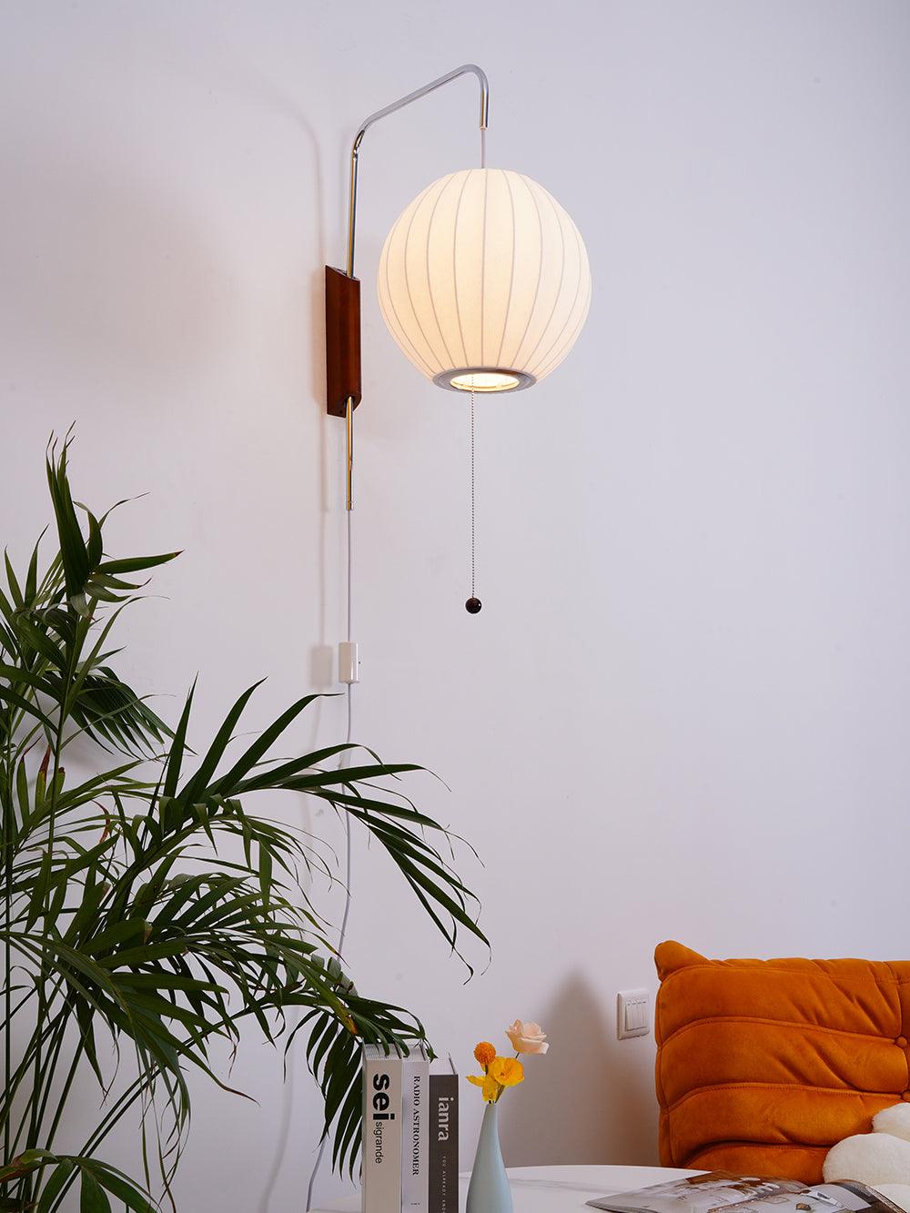 Modern Bubble Ball Wall Sconce with Walnut Accents and Adjustable Swivel Arm