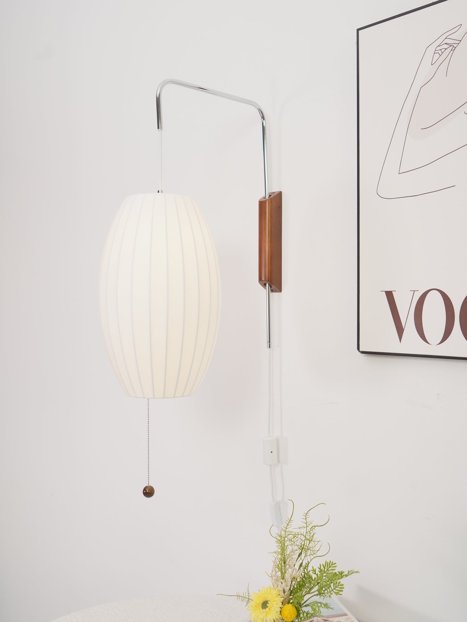 Modern Bubble Ball Wall Sconce with Walnut Accents and Adjustable Swivel Arm