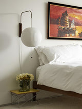 Modern Bubble Ball Wall Sconce with Walnut Accents and Adjustable Swivel Arm