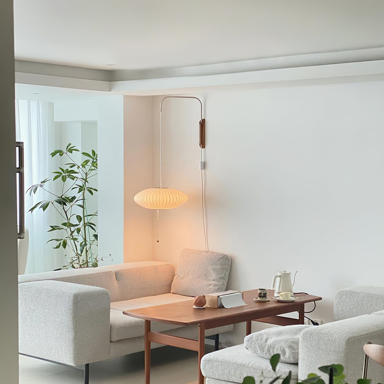 Modern Bubble Ball Wall Sconce with Walnut Accents and Adjustable Swivel Arm