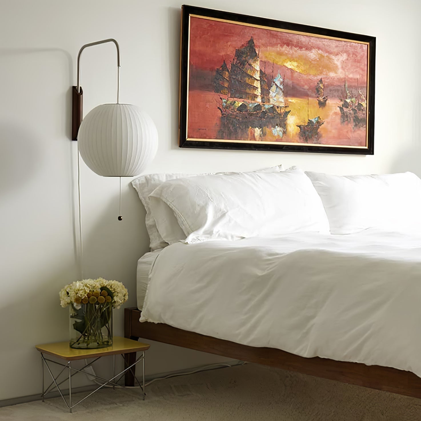 Modern Bubble Ball Wall Sconce with Walnut Accents and Adjustable Swivel Arm