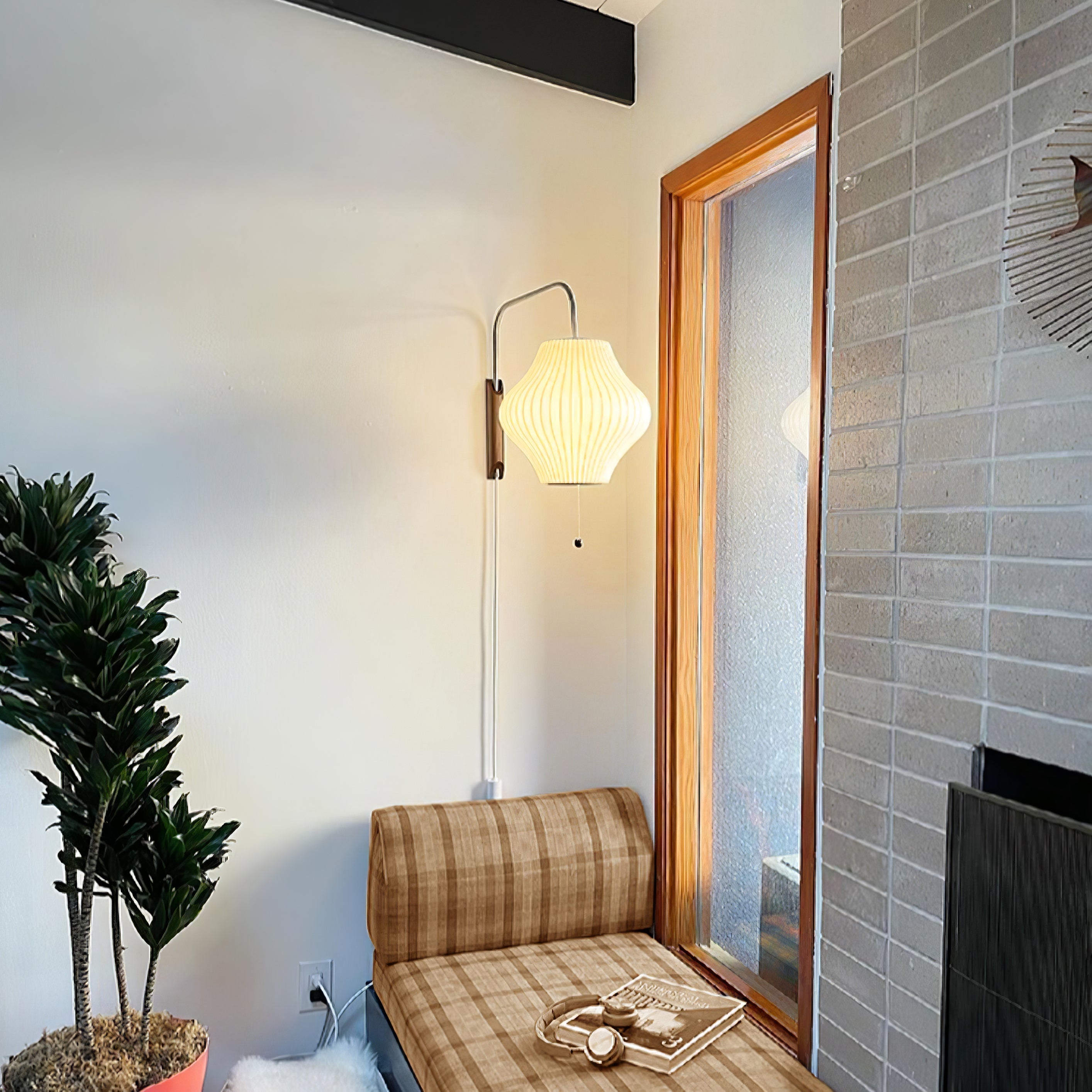 Modern Bubble Ball Wall Sconce with Walnut Accents and Adjustable Swivel Arm