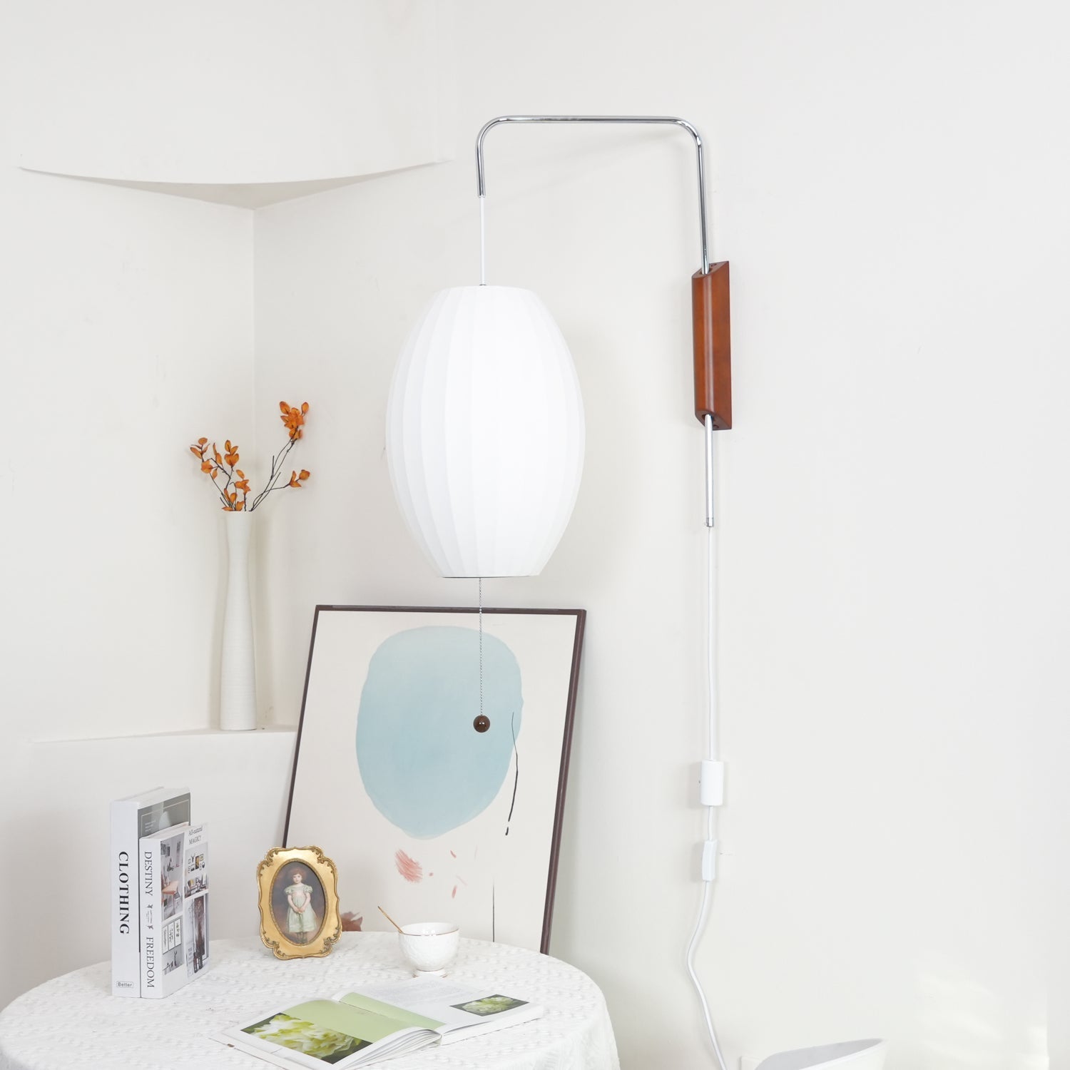 Modern Bubble Ball Wall Sconce with Walnut Accents and Adjustable Swivel Arm