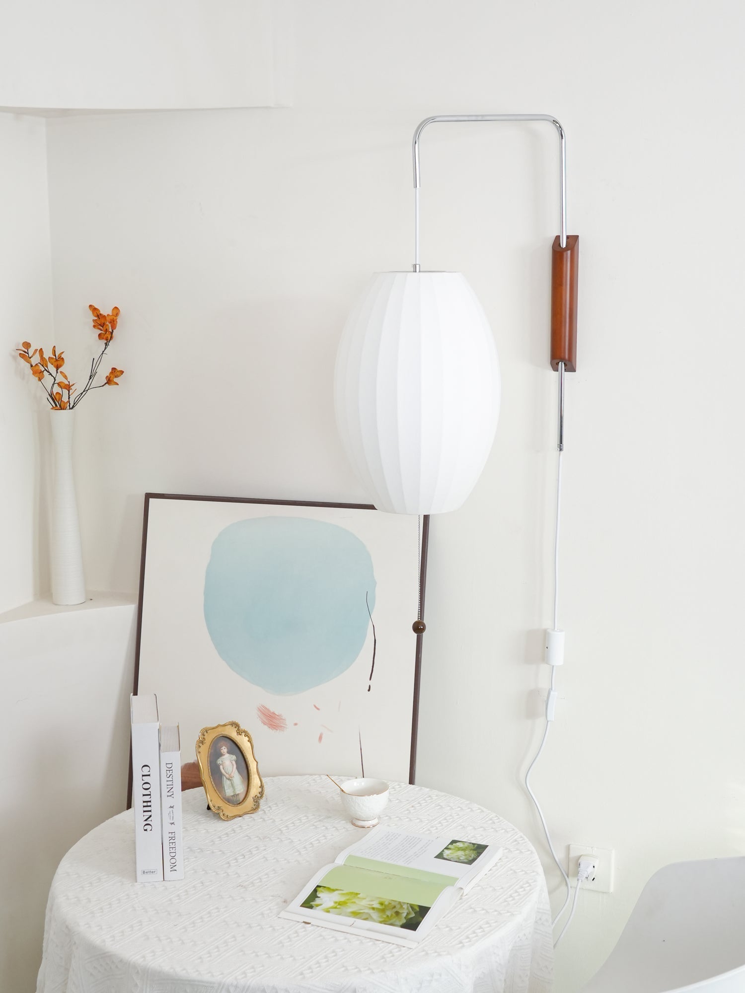 Modern Bubble Ball Wall Sconce with Walnut Accents and Adjustable Swivel Arm