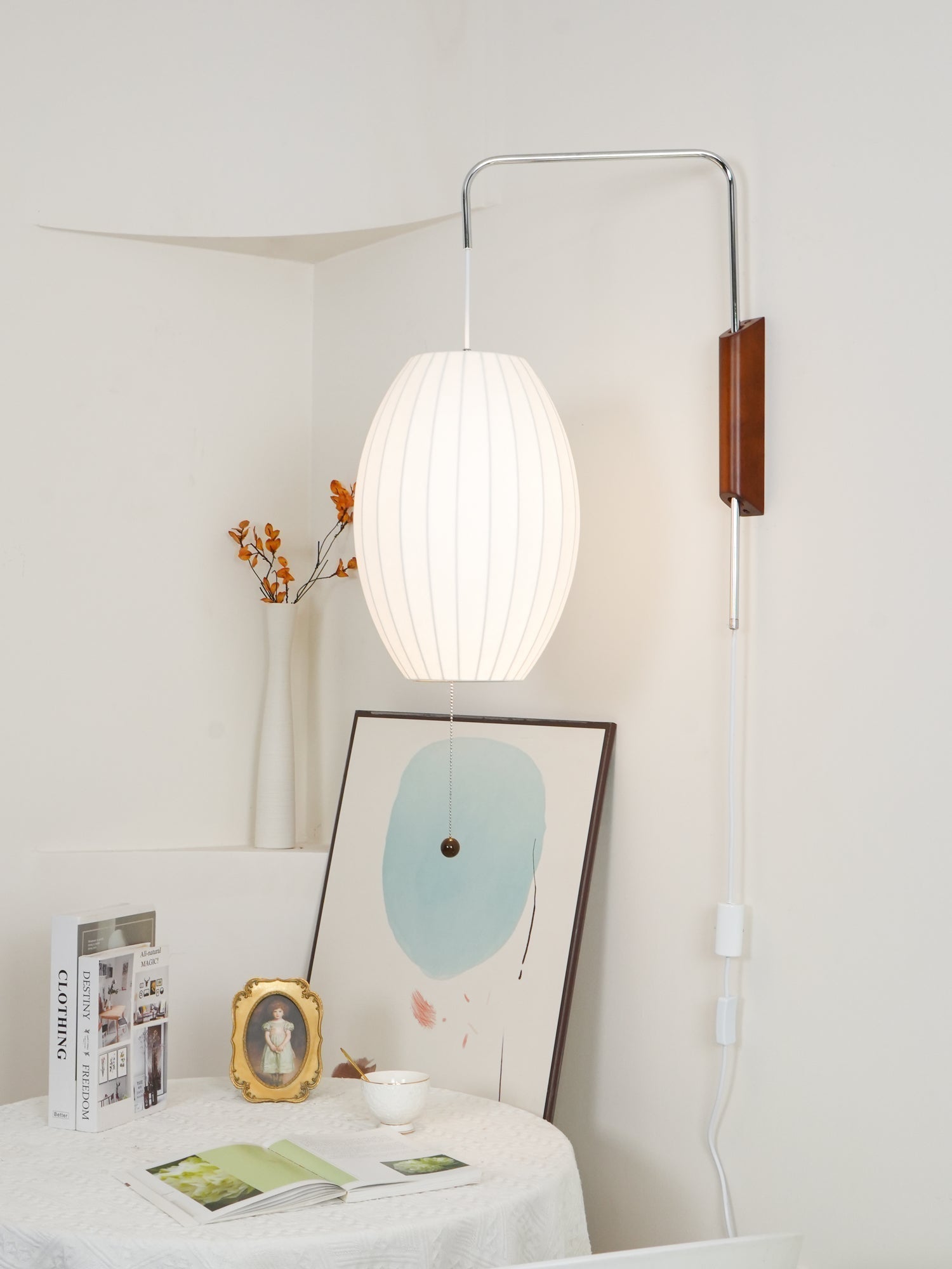 Modern Bubble Ball Wall Sconce with Walnut Accents and Adjustable Swivel Arm