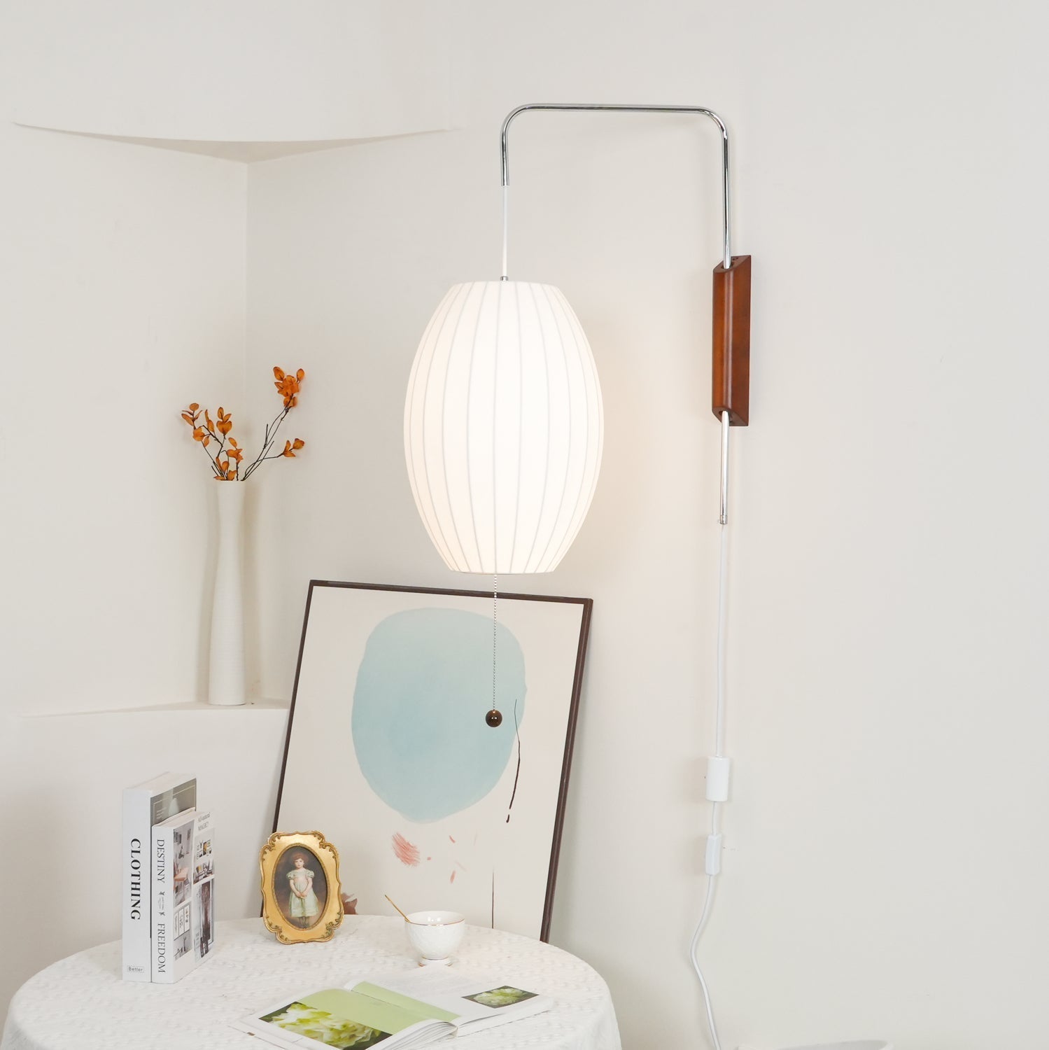 Modern Bubble Ball Wall Sconce with Walnut Accents and Adjustable Swivel Arm