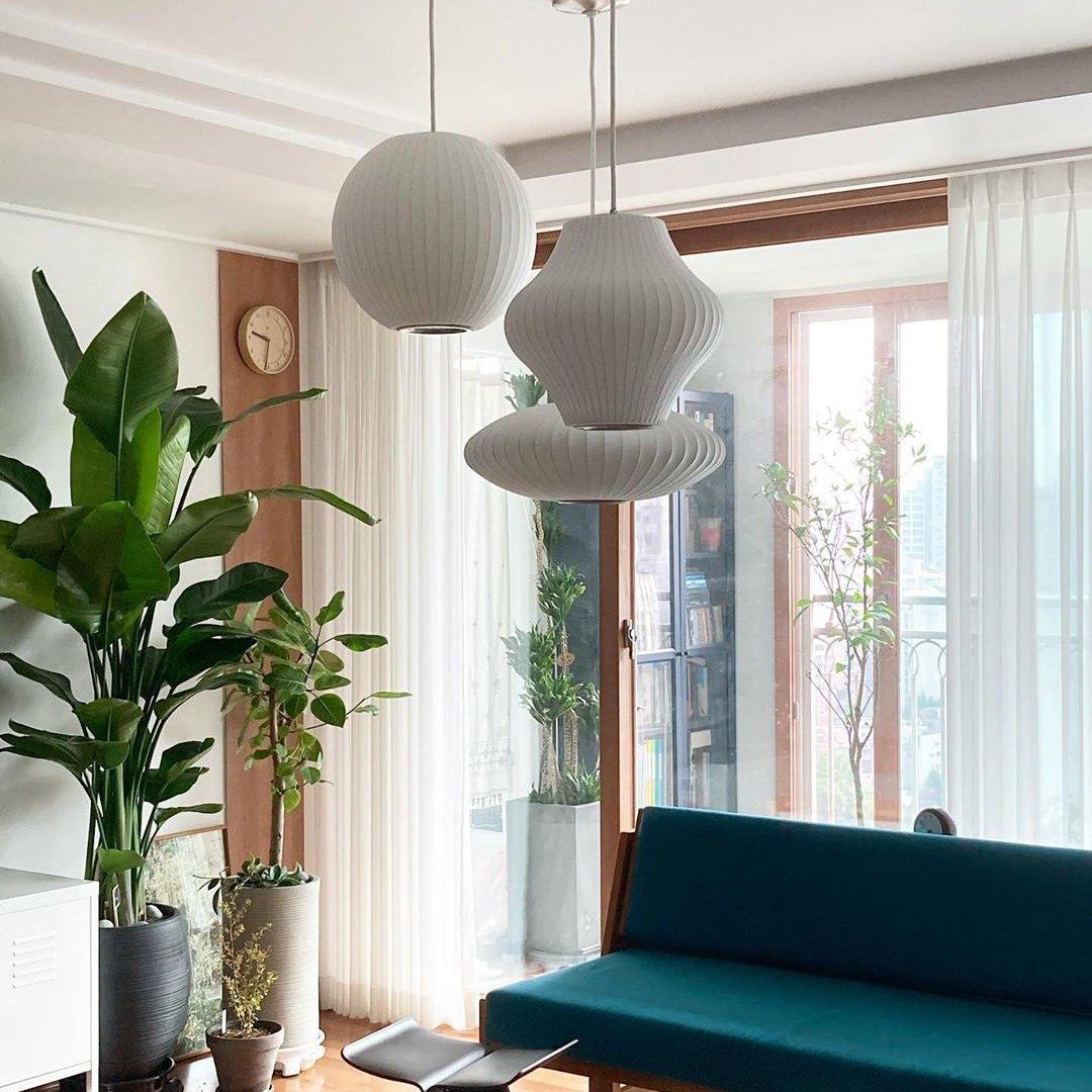 Modern Bubble Mulberry Silk Pendant Light Geometric Mid Century Minimalist Hanging Lamp for Living Room