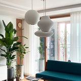 Modern Bubble Mulberry Silk Pendant Light Geometric Mid Century Minimalist Hanging Lamp for Living Room