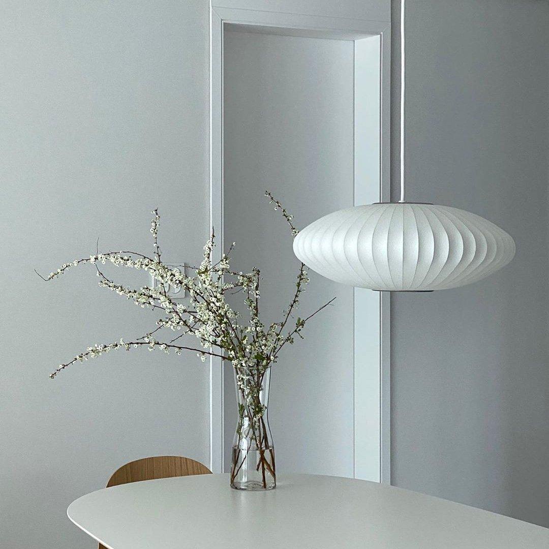 Modern Bubble Mulberry Silk Pendant Light Geometric Mid Century Minimalist Hanging Lamp for Living Room