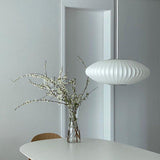 Modern Bubble Mulberry Silk Pendant Light Geometric Mid Century Minimalist Hanging Lamp for Living Room