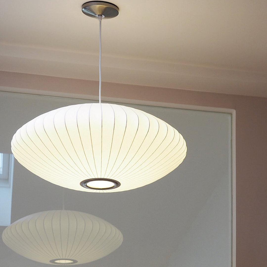 Modern Bubble Mulberry Silk Pendant Light Geometric Mid Century Minimalist Hanging Lamp for Living Room