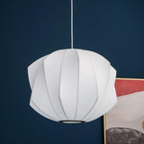 Modern Bubble Mulberry Silk Pendant Light Geometric Mid Century Minimalist Hanging Lamp for Living Room
