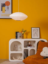 Modern Bubble Mulberry Silk Pendant Light Geometric Mid Century Minimalist Hanging Lamp for Living Room