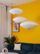 Modern Bubble Mulberry Silk Pendant Light Geometric Mid Century Minimalist Hanging Lamp for Living Room