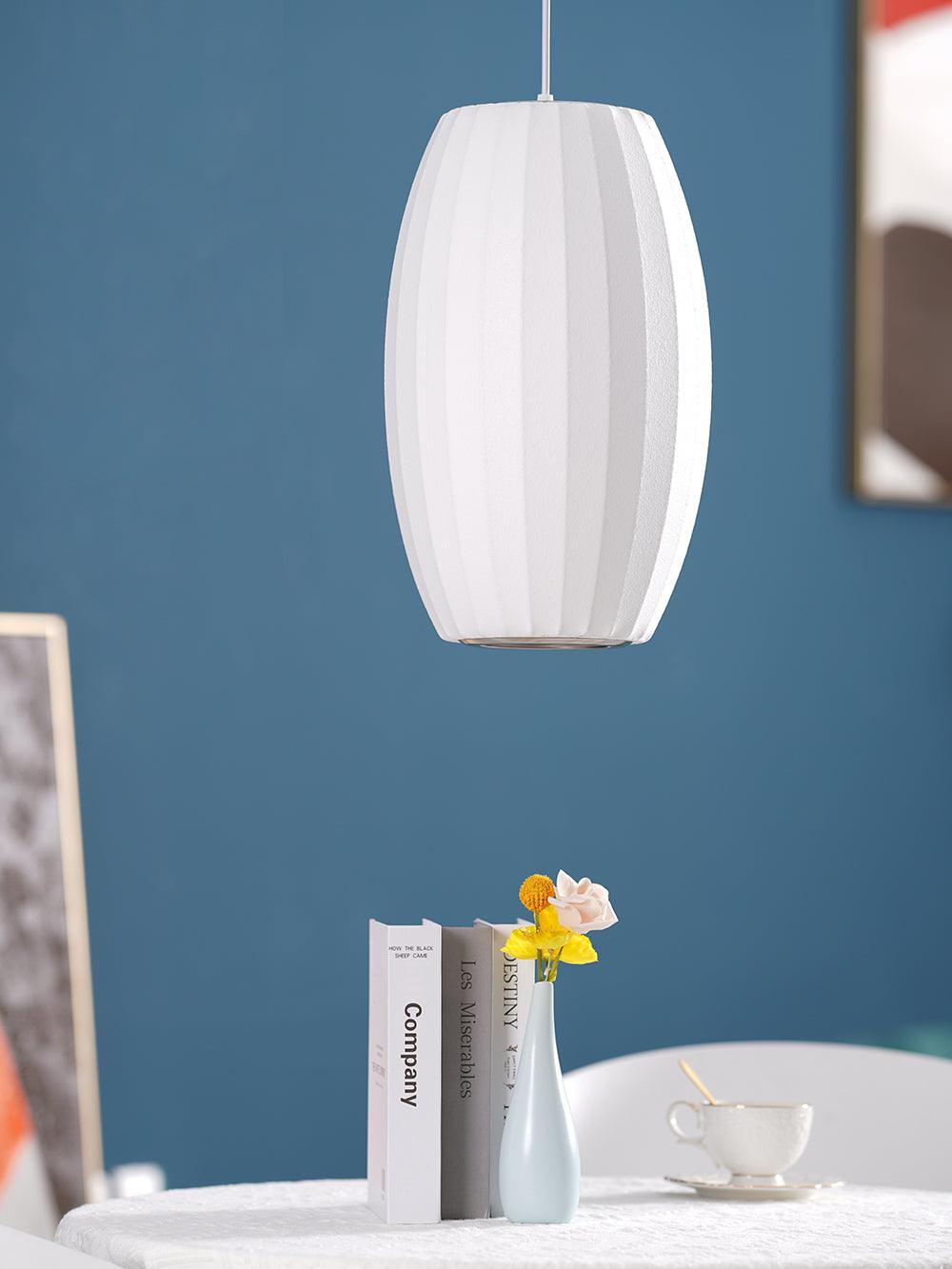 Modern Bubble Mulberry Silk Pendant Light Geometric Mid Century Minimalist Hanging Lamp for Living Room