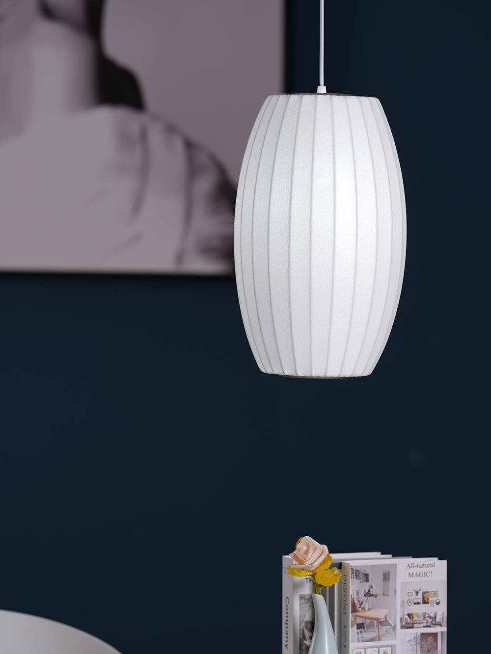 Modern Bubble Mulberry Silk Pendant Light Geometric Mid Century Minimalist Hanging Lamp for Living Room