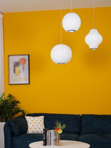 Modern Bubble Mulberry Silk Pendant Light Geometric Mid Century Minimalist Hanging Lamp for Living Room