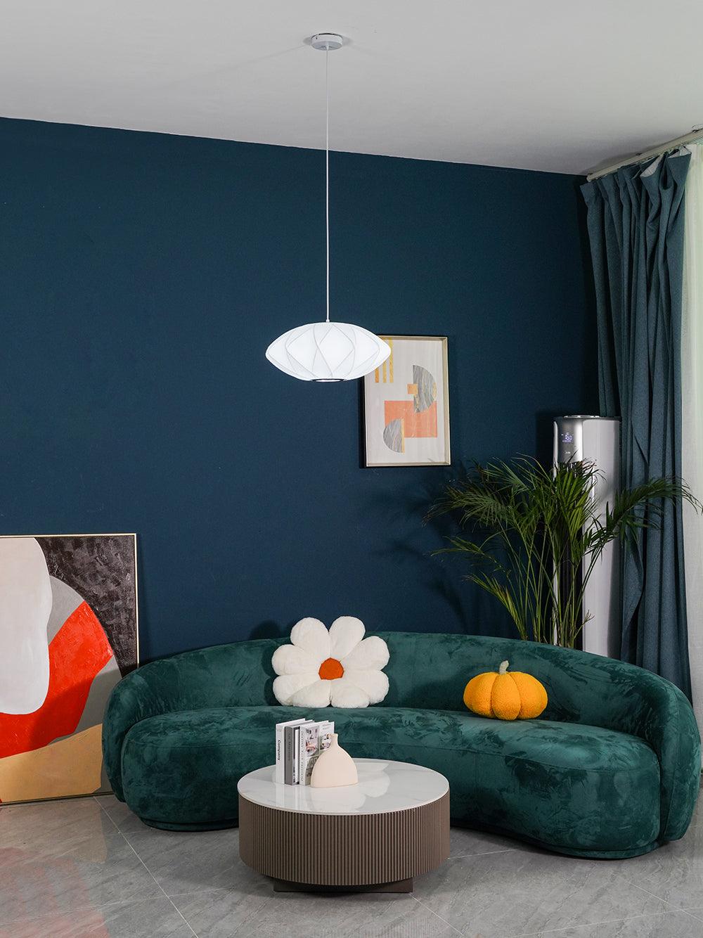 Modern Bubble Mulberry Silk Pendant Light Geometric Mid Century Minimalist Hanging Lamp for Living Room