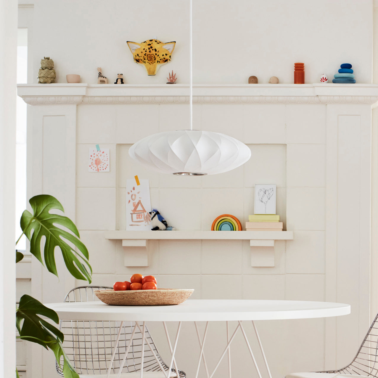 Modern Bubble Mulberry Silk Pendant Light Geometric Mid Century Minimalist Hanging Lamp for Living Room