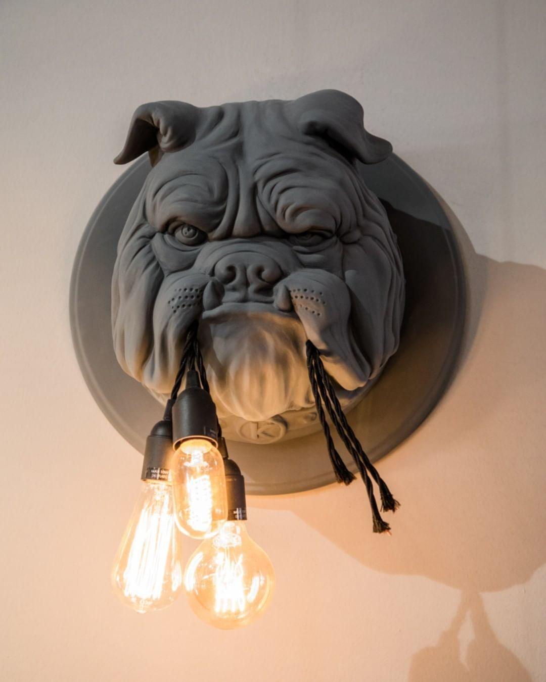 Modern Bulldog Resin Wall Sconce Artistic Animal Sculpture Lighting Fixture