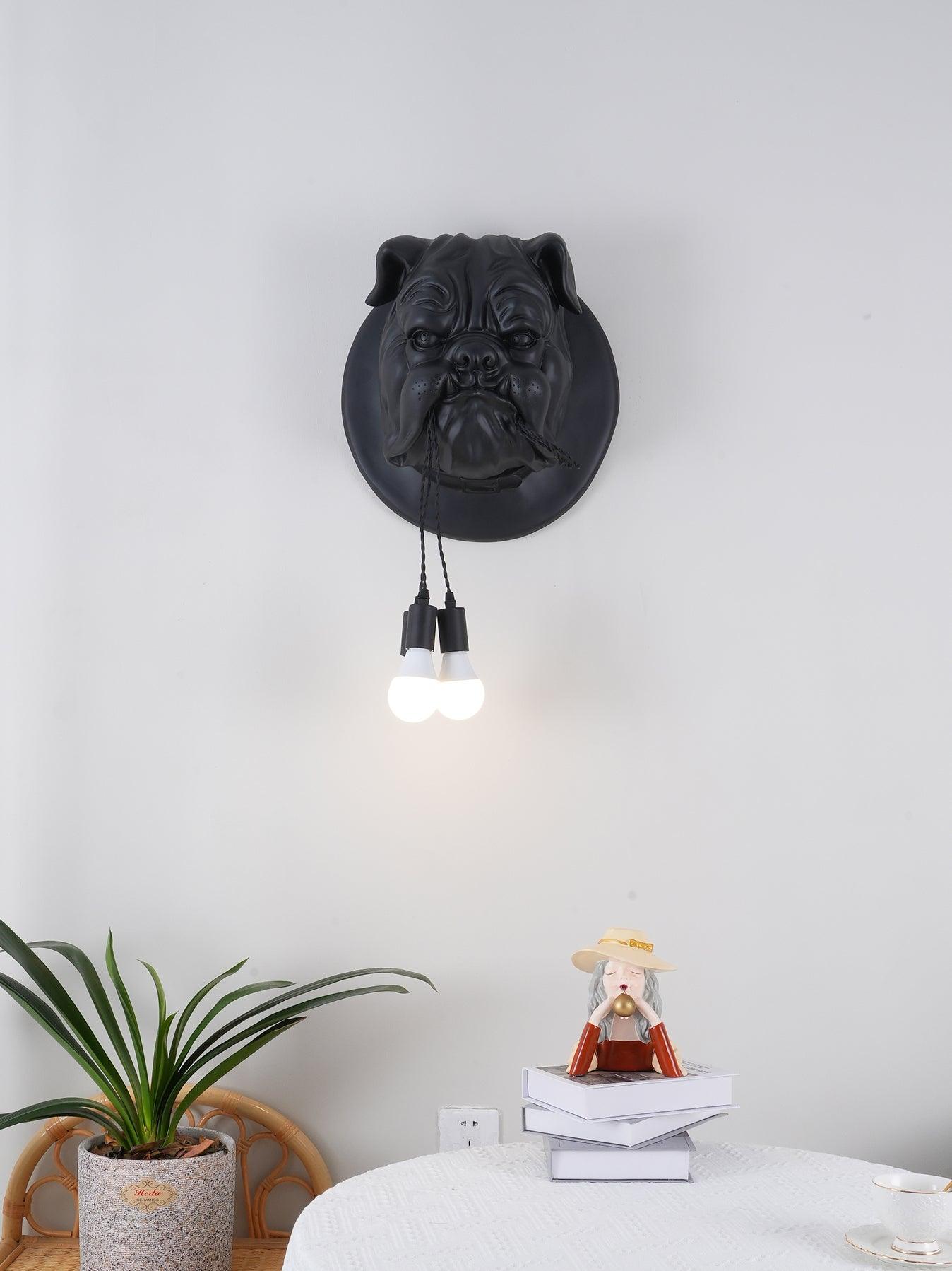 Modern Bulldog Resin Wall Sconce Artistic Animal Sculpture Lighting Fixture