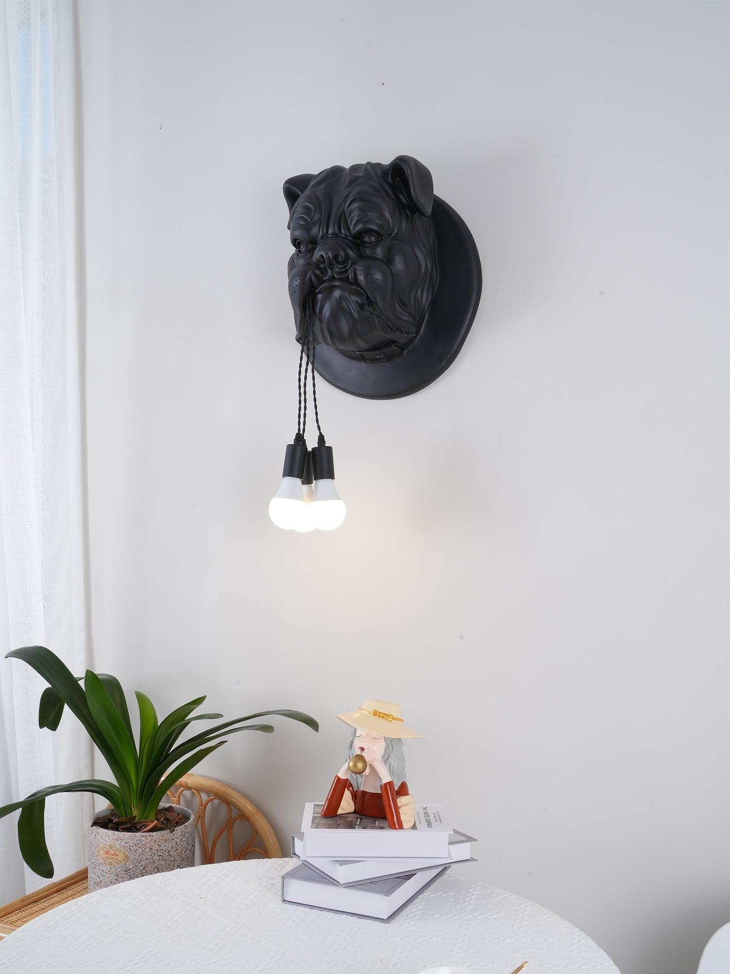 Modern Bulldog Resin Wall Sconce Artistic Animal Sculpture Lighting Fixture
