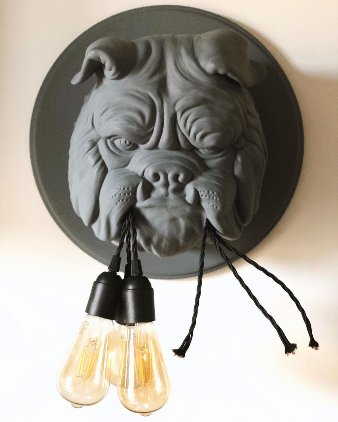 Modern Bulldog Resin Wall Sconce Artistic Animal Sculpture Lighting Fixture