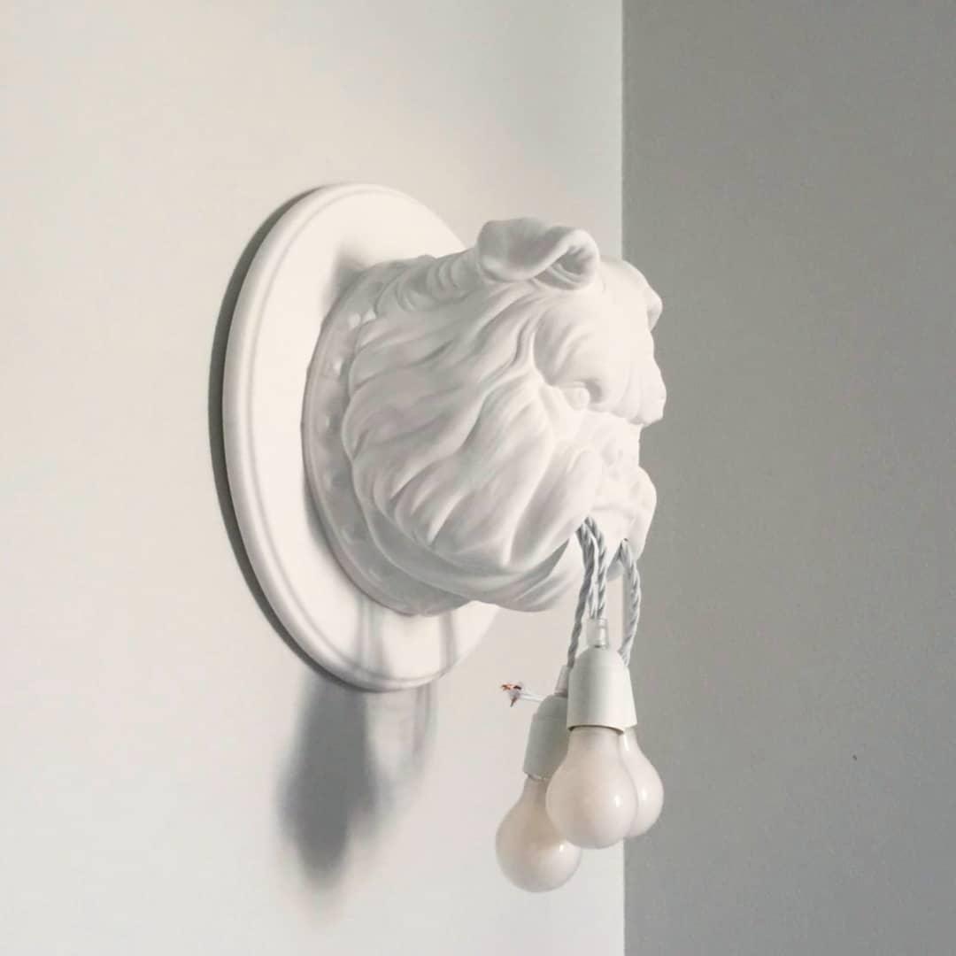 Modern Bulldog Resin Wall Sconce Artistic Animal Sculpture Lighting Fixture