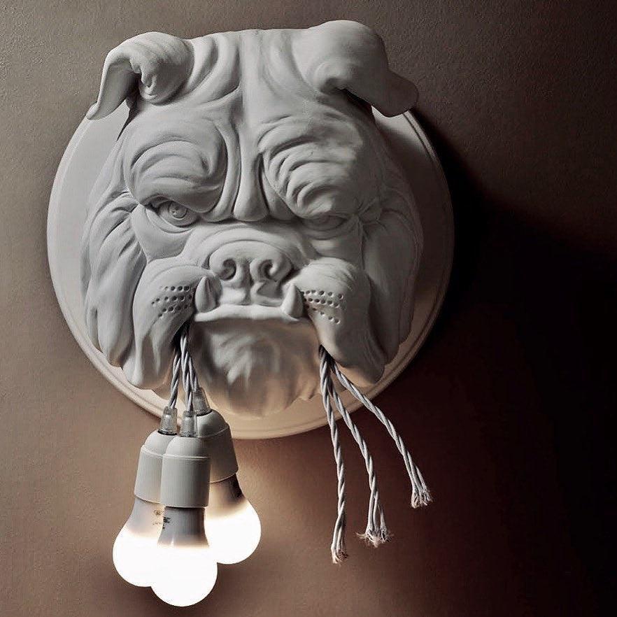 Modern Bulldog Resin Wall Sconce Artistic Animal Sculpture Lighting Fixture