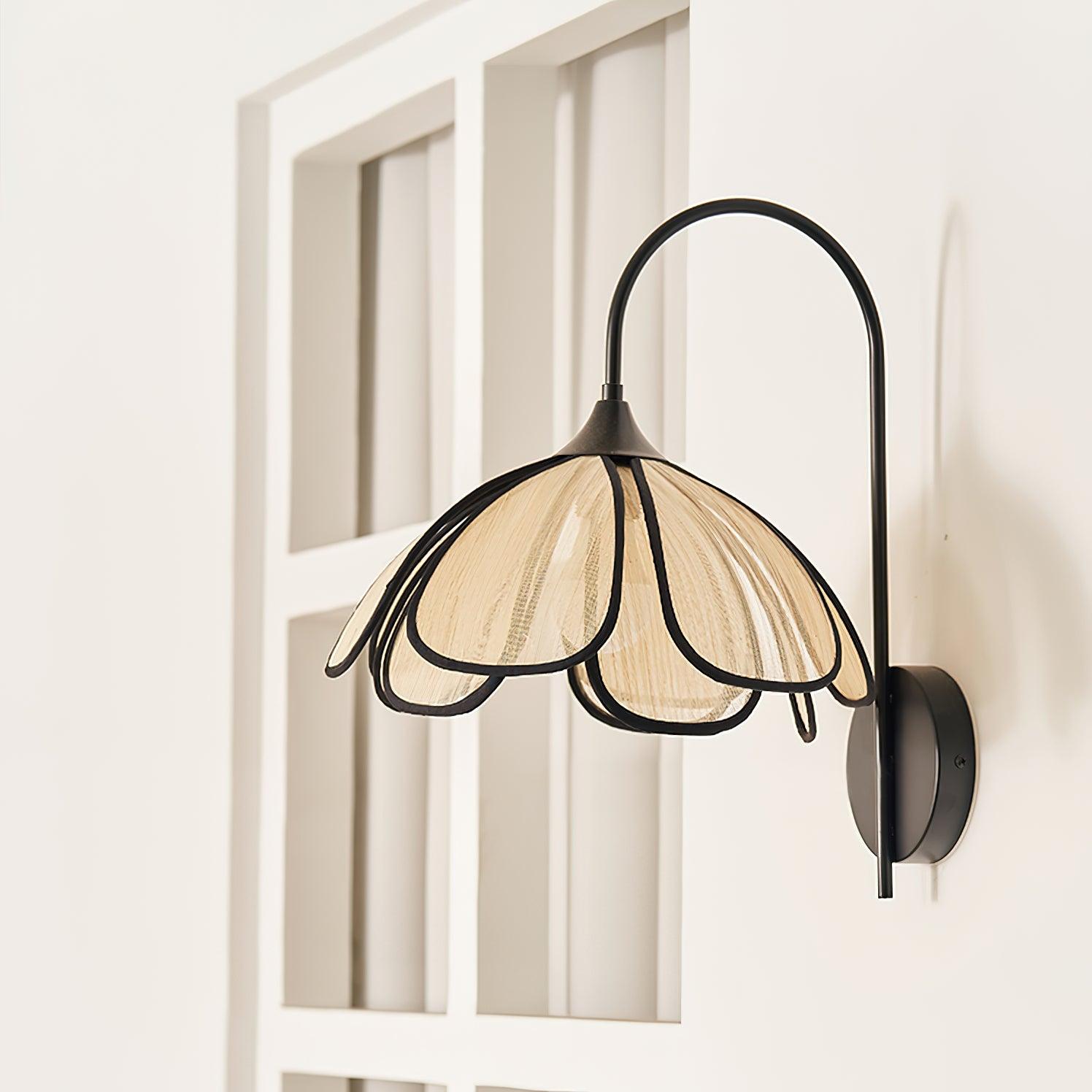 Modern Burnt Petal Wall Sconce Natural Fiber and Metal Indoor Accent Light