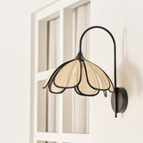 Modern Burnt Petal Wall Sconce Natural Fiber and Metal Indoor Accent Light