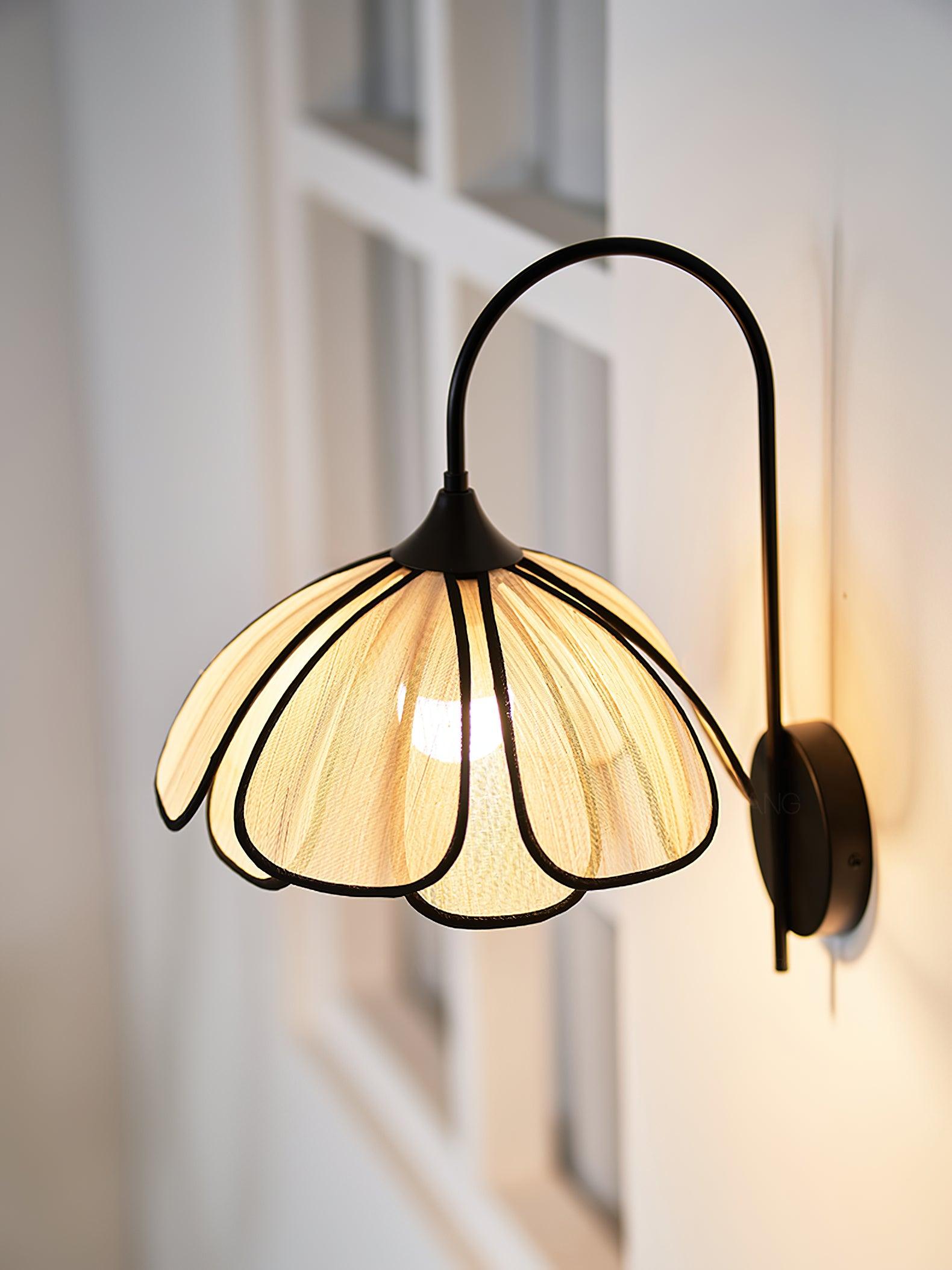 Modern Burnt Petal Wall Sconce Natural Fiber and Metal Indoor Accent Light