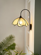Modern Burnt Petal Wall Sconce Natural Fiber and Metal Indoor Accent Light