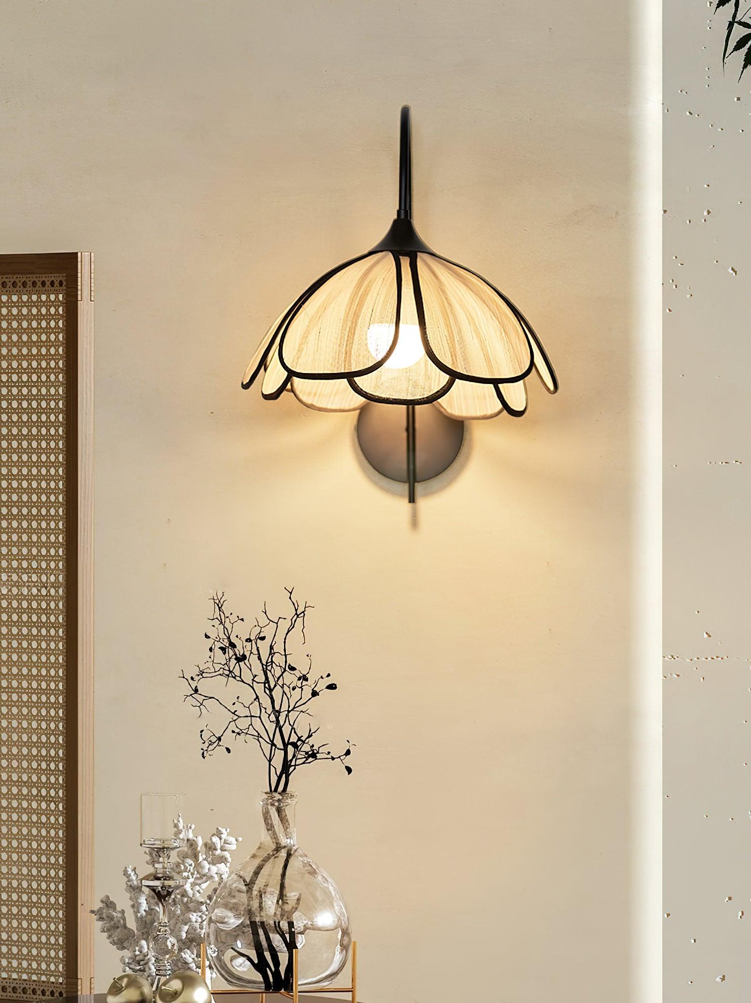 Modern Burnt Petal Wall Sconce Natural Fiber and Metal Indoor Accent Light