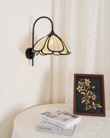 Modern Burnt Petal Wall Sconce Natural Fiber and Metal Indoor Accent Light