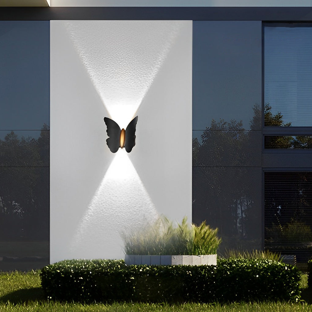 Modern Butterfly LED Outdoor Wall Light Waterproof Up and Down Sconce for Garden Patio and Exterior Walls