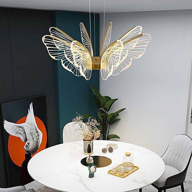 Modern Butterfly LED Pendant Chandelier Gold Dimmable Lighting with Remote for Dining and Living Rooms