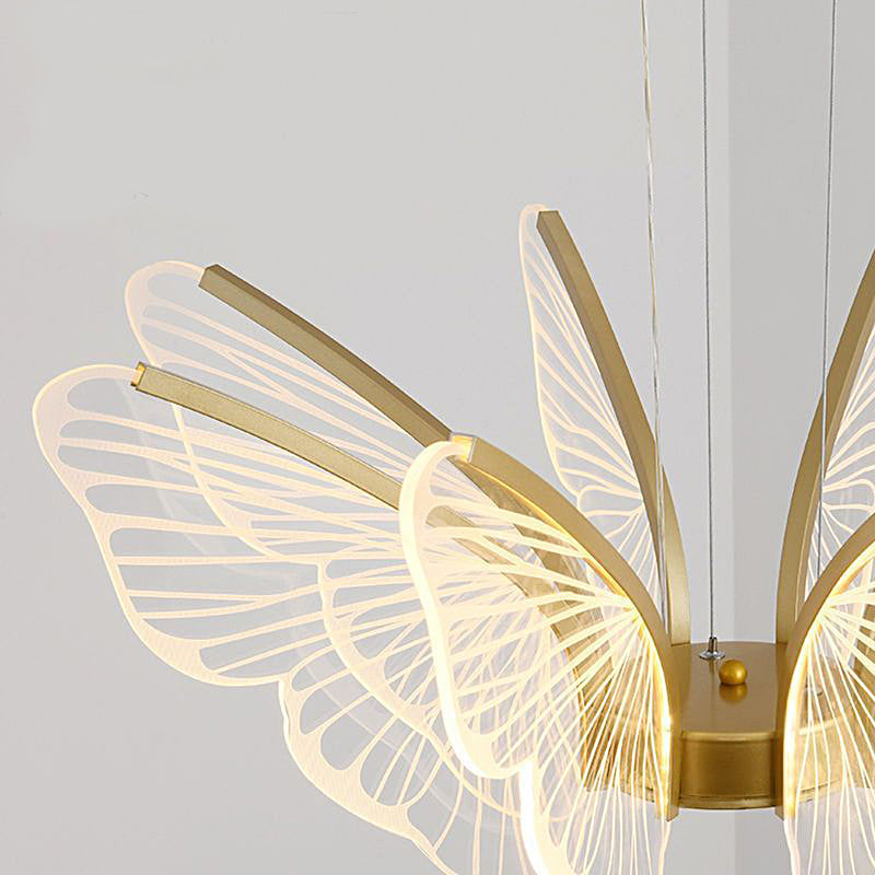 Modern Butterfly LED Pendant Chandelier Gold Dimmable Lighting with Remote for Dining and Living Rooms