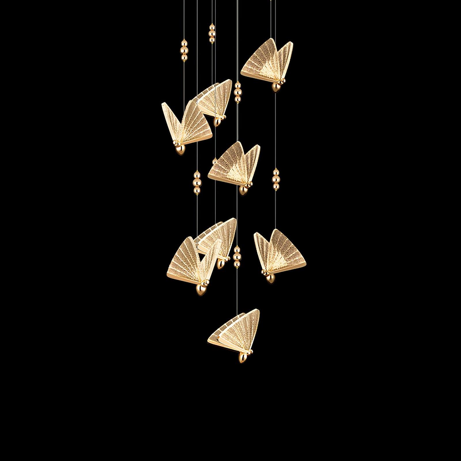 Modern Butterfly LED Pendant Light with Transparent Acrylic Wings and Adjustable Hanging Height