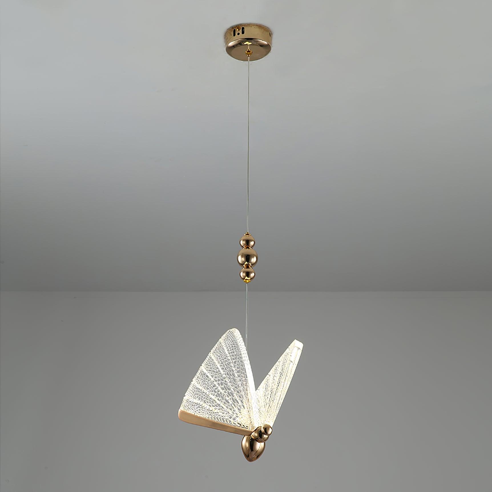 Modern Butterfly LED Pendant Light with Transparent Acrylic Wings and Adjustable Hanging Height