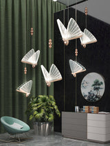 Modern Butterfly LED Pendant Light with Transparent Acrylic Wings and Adjustable Hanging Height