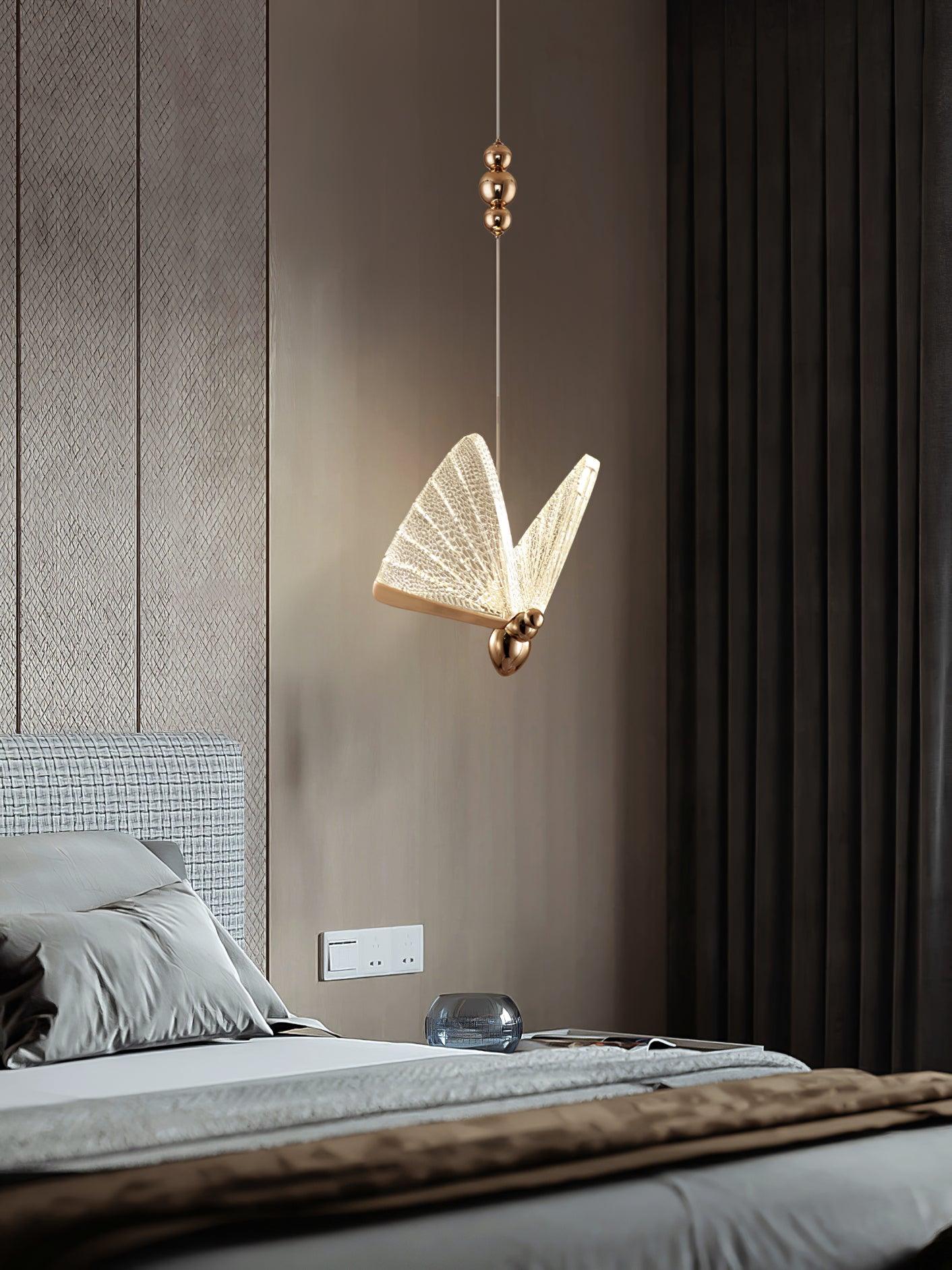 Modern Butterfly LED Pendant Light with Transparent Acrylic Wings and Adjustable Hanging Height
