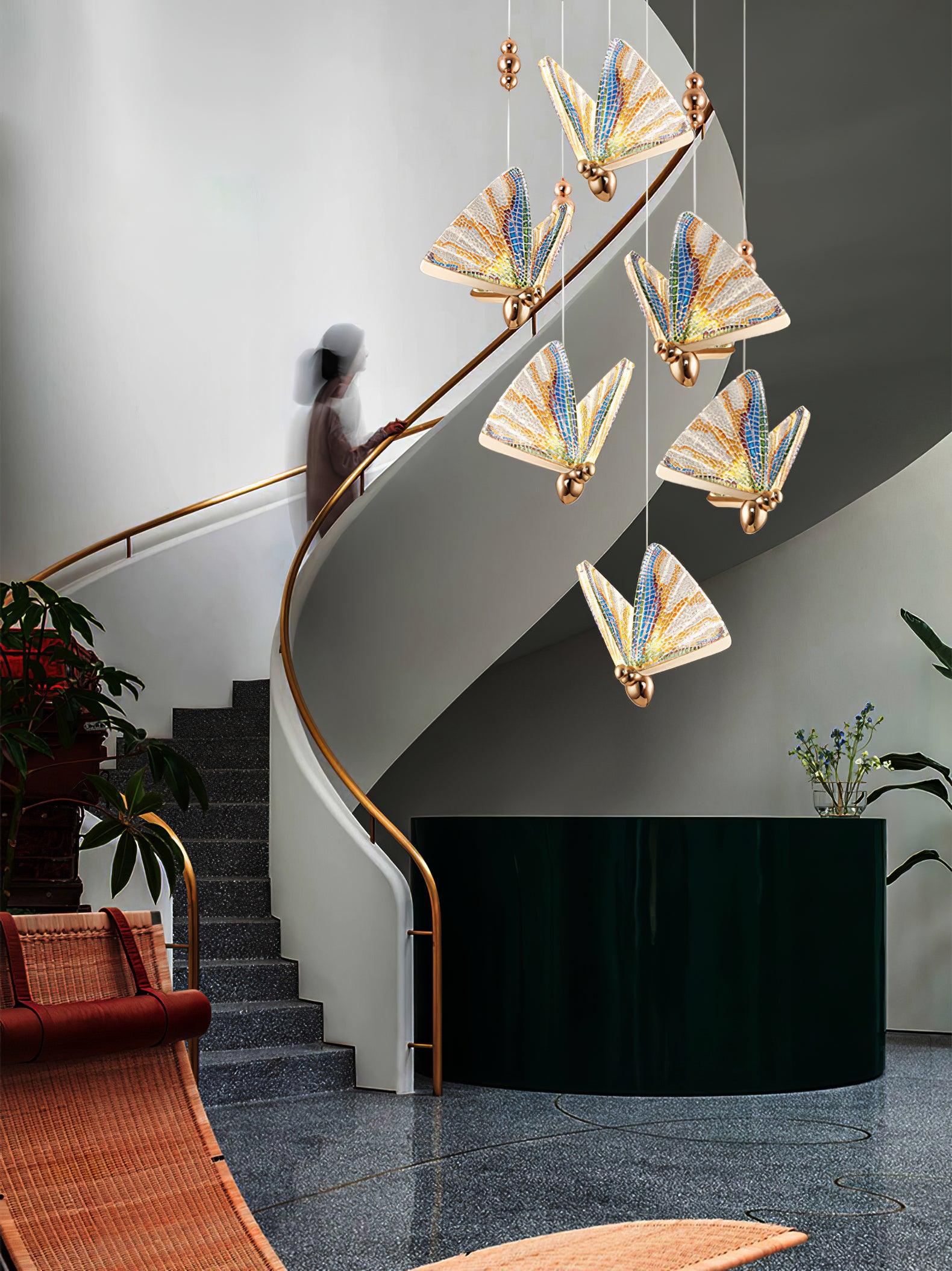 Modern Butterfly LED Pendant Light with Transparent Acrylic Wings and Adjustable Hanging Height