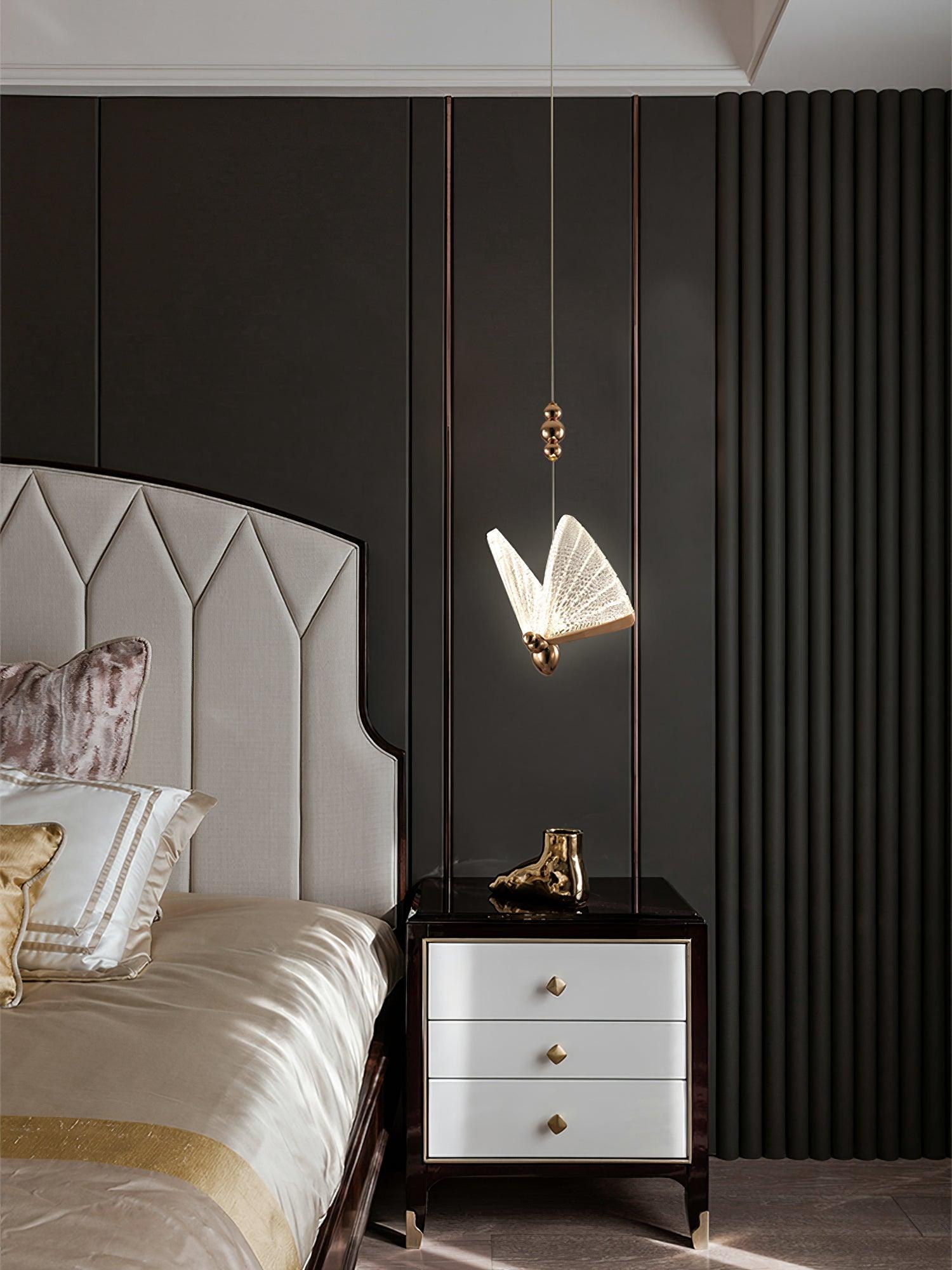 Modern Butterfly LED Pendant Light with Transparent Acrylic Wings and Adjustable Hanging Height